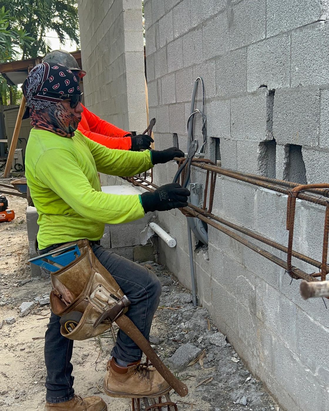 Worker installing rebar