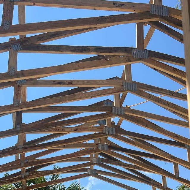 Roof trusses against blue sky